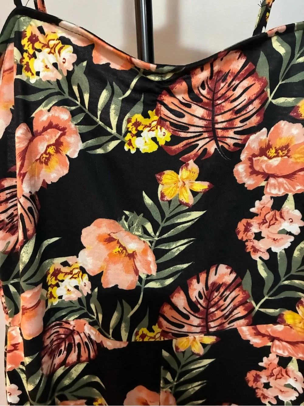 Floral Black Jumpsuit with Pink & Coral Blooms - Picture 3 of 6